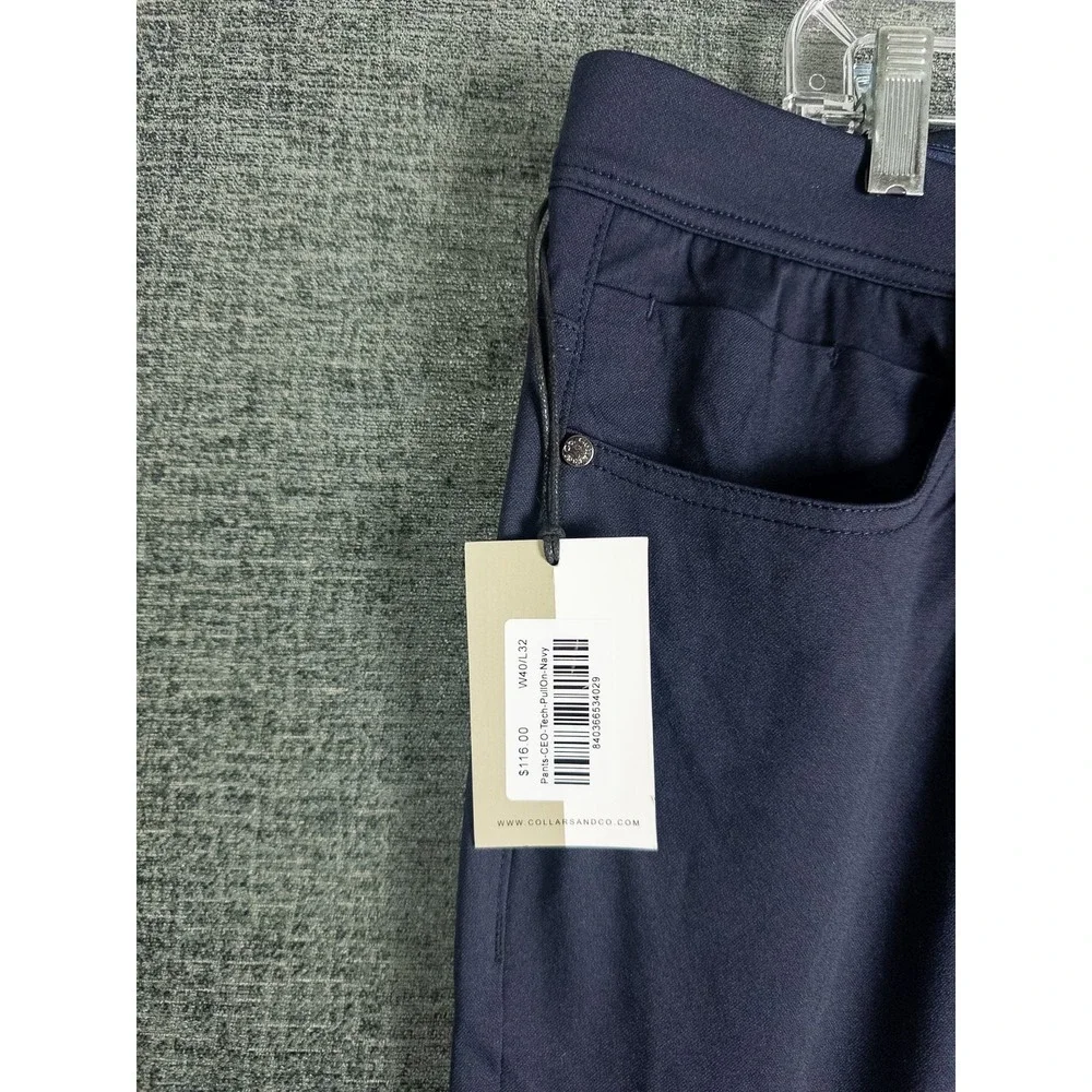 NWT Collars & Co CEO Tech Pull-On Pants Mens 40x32 Navy Blue Stretch Performance